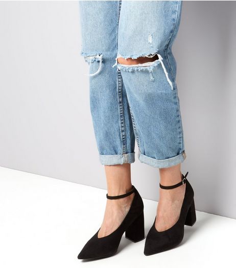 Wide Fit Black Suedette Pointed Block Heels | New Look