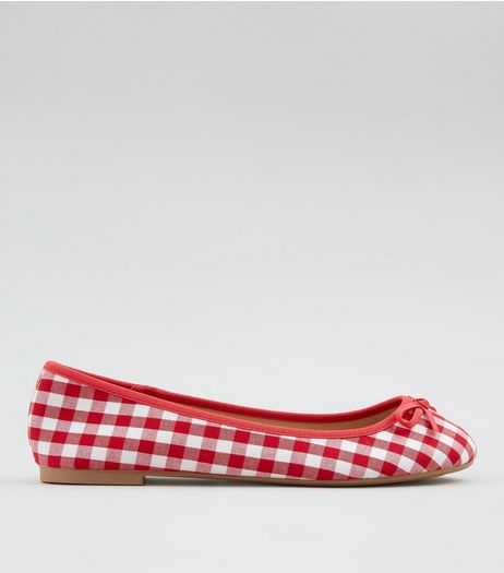 Wide Fit Red Gingham Ballet Pumps | New Look
