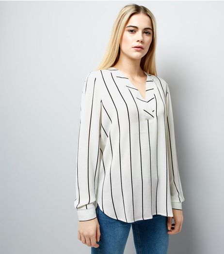 JDY White Stripe V Neck Blouse | New Look