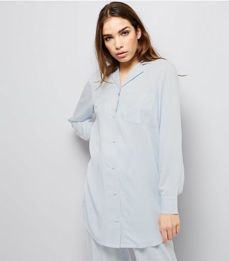 Blue Stripe Print Boyfriend Pyjama Shirt | New Look