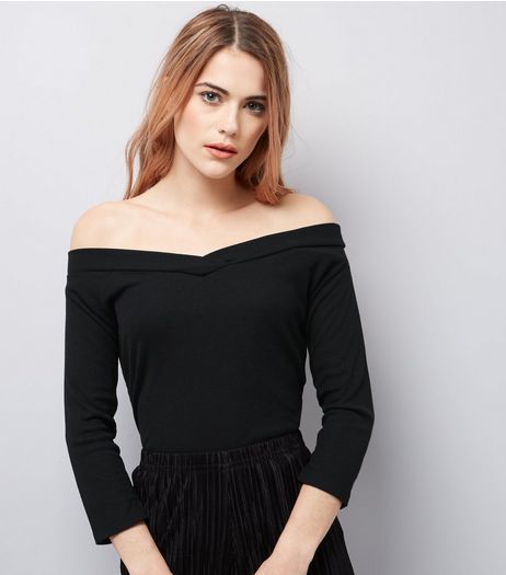 Blue Bardot V Neck Top | New Look
