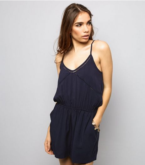 JDY Navy Cut Out Trim Playsuit | New Look