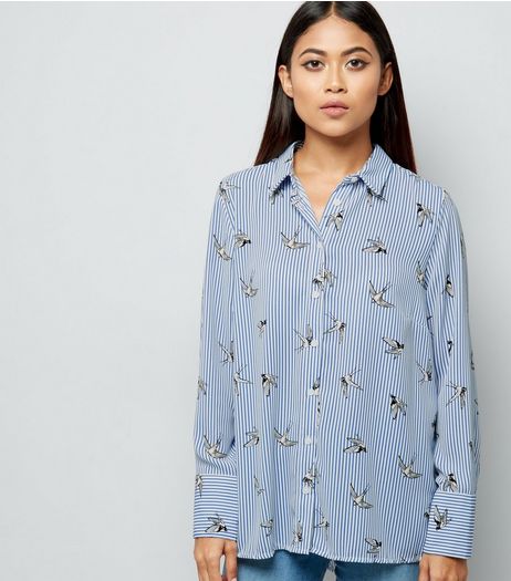 Petite Blue Stripe Bird Print Shirt | New Look
