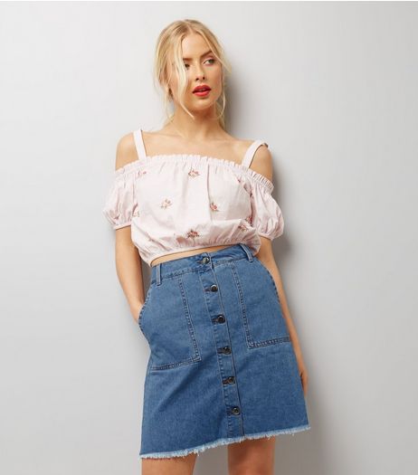 JDY Blue Button Front A-Line Denim Skirt | New Look