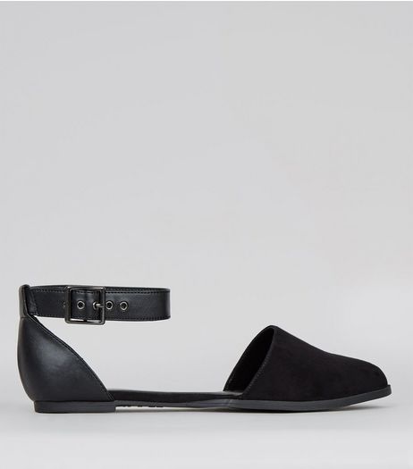 Wide Fit Black Ankle Strap Pointed Sandals | New Look