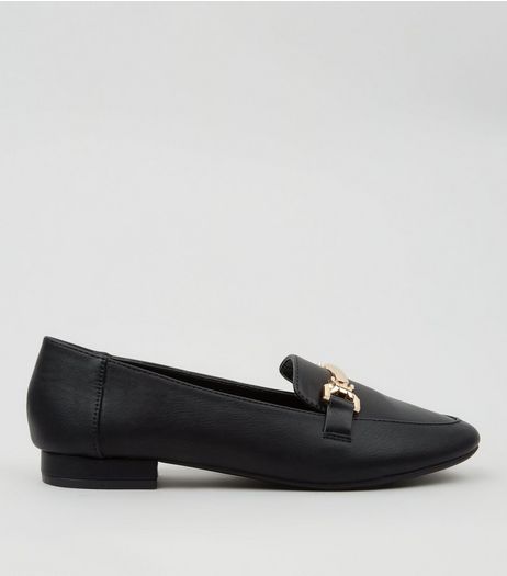Teens Black Metal Bar Front Loafers | New Look