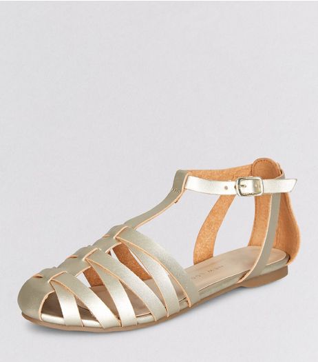 Teens Gold Caged T-Bar Sandals | New Look