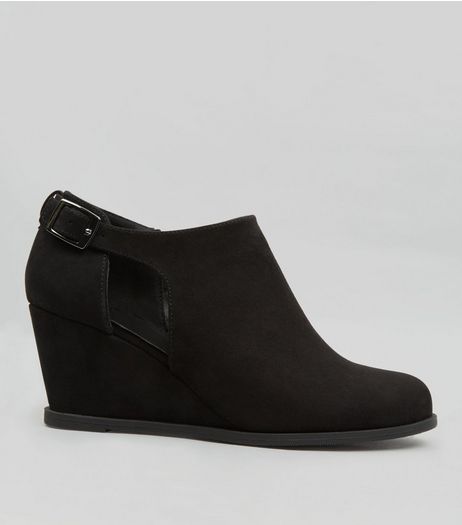 Teens Black Suedette Buckle Strap Wedge Shoe Boots | New Look