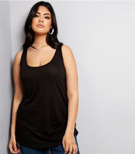Curves Black Dip Hem Vest | New Look