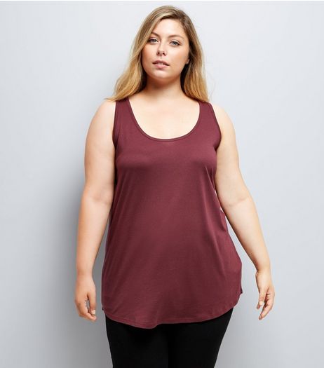 Curves Burgundy Dip Hem Vest | New Look
