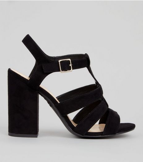 Black Suedette Gladiator Block Heels | New Look