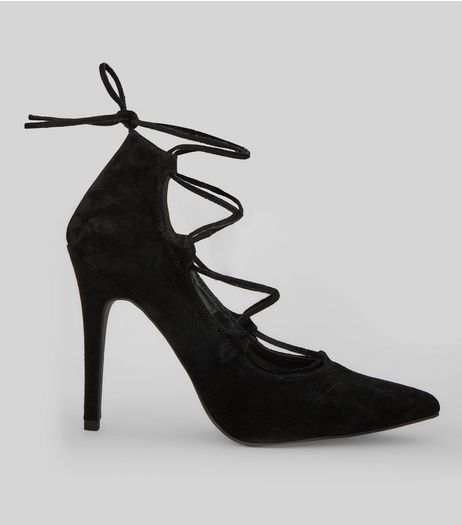 Black Suede Ghillie Pointed Heels | New Look