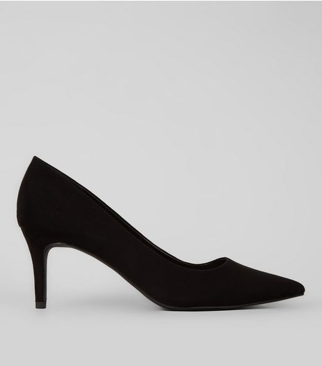 Black Suedette Pointed Court Shoes | New Look