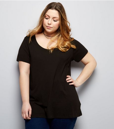 Curves Black Scoop Neck T-Shirt | New Look