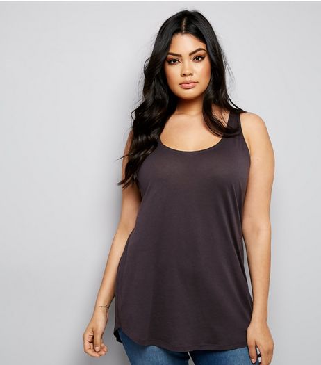 Curves Dark Grey Cut Out Back Dip Hem Vest | New Look