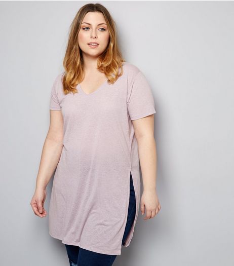 Curves Lilac Split Side Longline T-Shirt | New Look