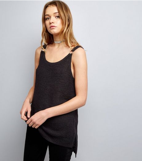 Black Ring Trim Step Hem Vest | New Look