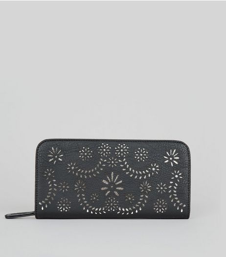 Black Cut Out Zip Around Purse | New Look