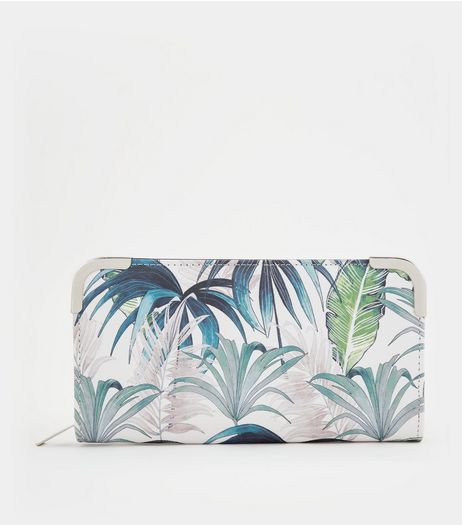 Green Palm Print Zip Around Purse | New Look