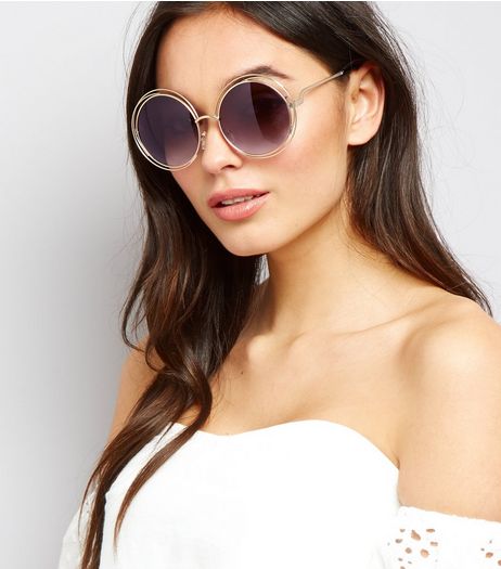 Gold Metal Round Sunglasses | New Look