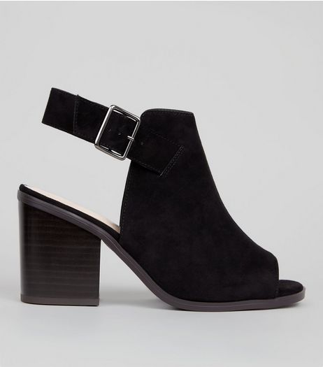 Wide Fit Black Comfort Suedette Peep Toe Heels | New Look