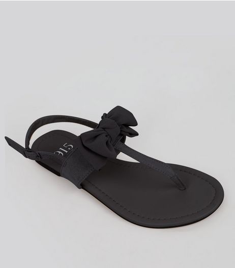 Teens Black Suedette Bow Front Sandals | New Look