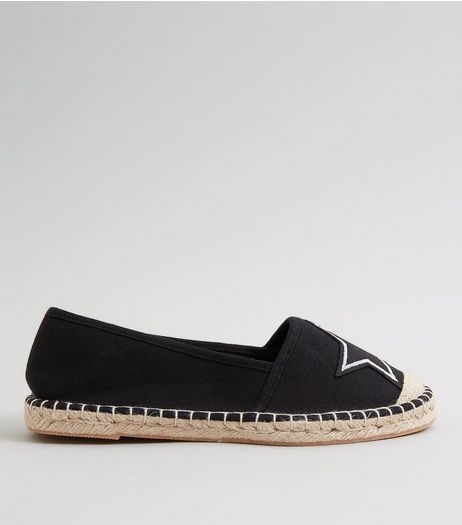 Teens Black Canvas Star Badge Espadrilles | New Look