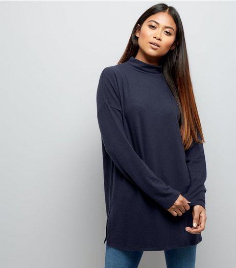 Petite Navy Brushed Funnel Neck Tunic | New Look