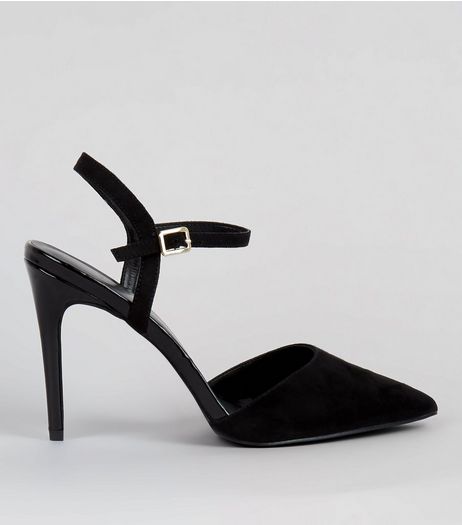 Black Ankle Strap Pointed Court Shoes | New Look
