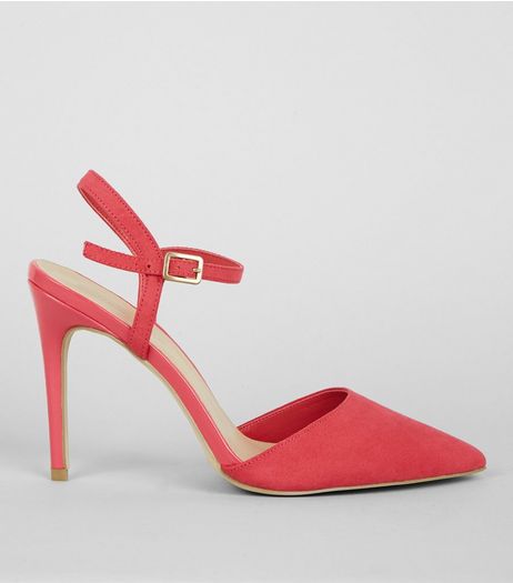 Mid Pink Suedette Pointed Ankle Strap Heels | New Look