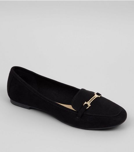 Teens Black Suedette Metal Bar Loafers | New Look