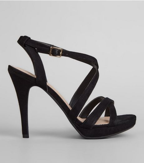 Black Comfort Suedette Multi Strap Heels | New Look
