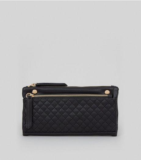 Black Quilted Slouchy Pocket Front Purse | New Look