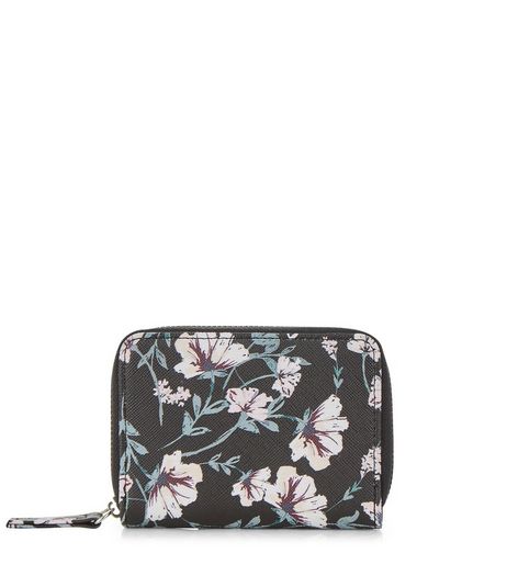 Black Floral Print Card Holder | New Look