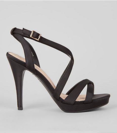 Black Comfort Satin Cross Strap Heels | New Look