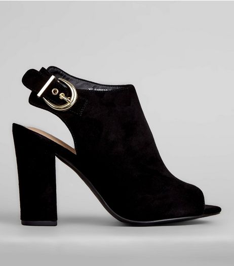 Black Comfort Sling Back Buckle Strap Heels | New Look