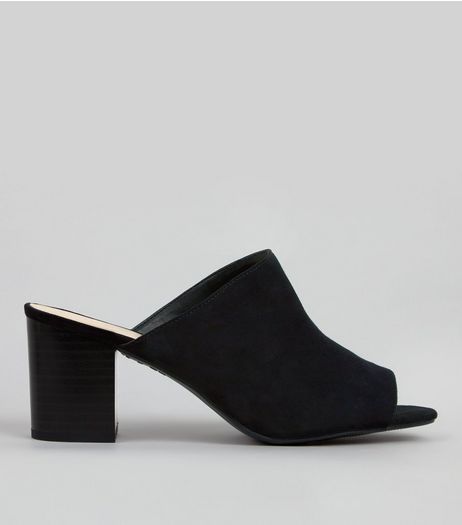 Black Suedette Heeled Mules | New Look