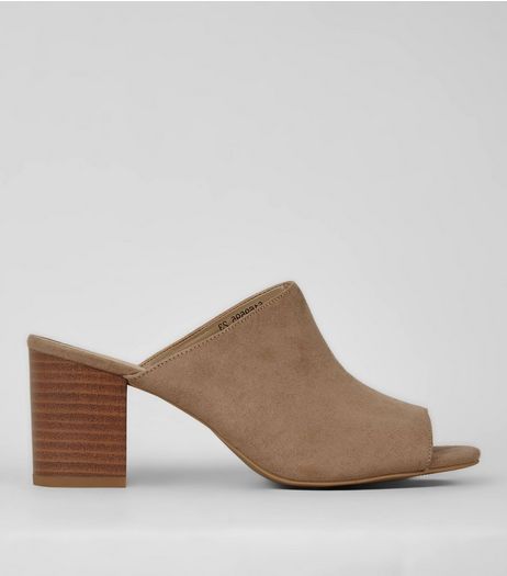 Mink Suedette Peep Toe Mules | New Look