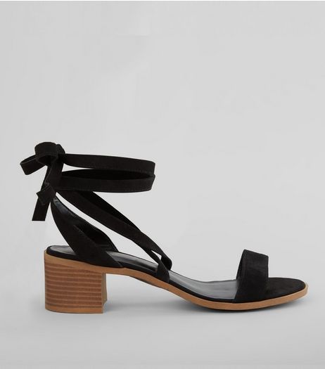 Black Suede Tie Up Mini Block Heels | New Look