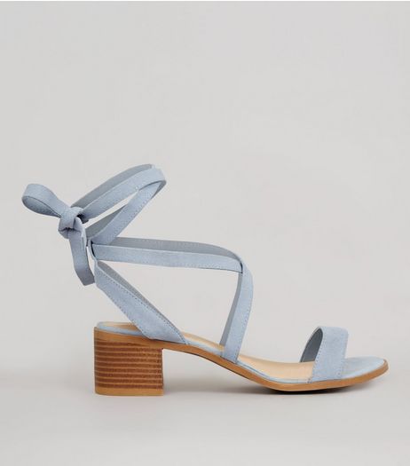 Blue Suede Tie Up Mini Block Heels | New Look