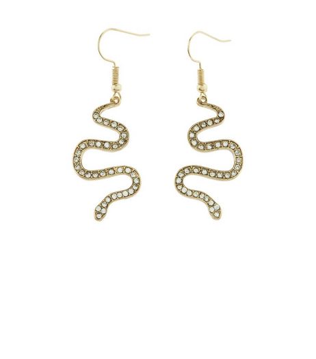 Gold Snake Diamante Drop Earrings | New Look