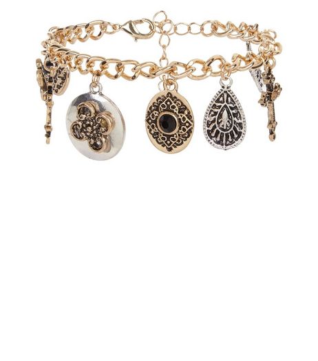 Gold Textured Charm Bracelet | New Look