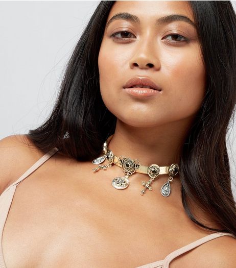 Gold Embellished Charm Choker | New Look