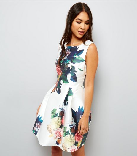 Blue Vanilla White Floral Print Skater Dress | New Look