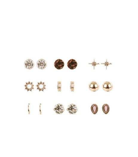 9 Pack Gold Mini Hoop and Star Stud Earrings | New Look