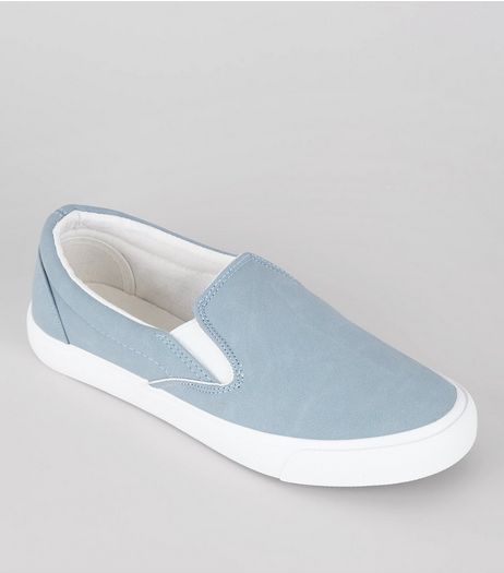 Pale Blue Contrast Trim Slip On Plimsolls | New Look