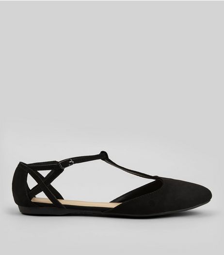 Black Suedette Cross Strap Side Pumps | New Look