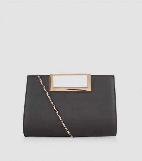 Black Metal Trim Handle Clutch Bag | New Look