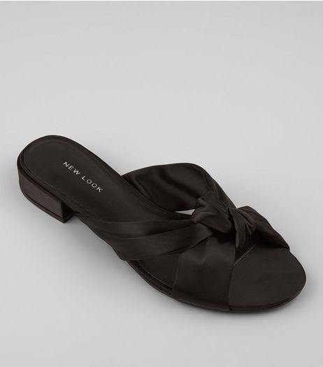 Black Satin Knot Front Mules | New Look