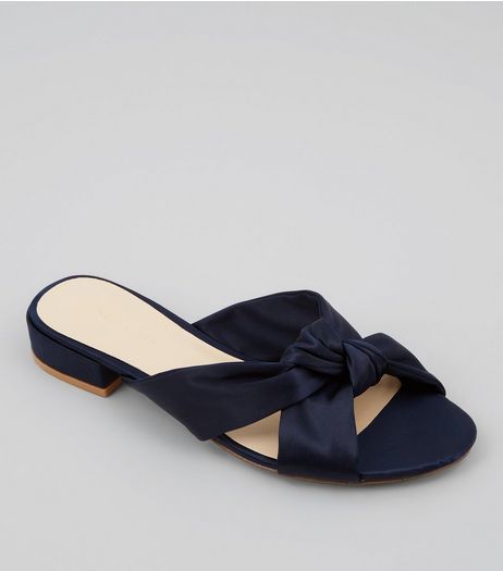Navy Satin Knot Front Mules | New Look
